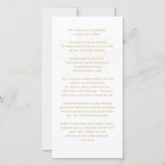 悔やみや弔慰フォトエレガント金ゴールドスクリプト葬儀祈りの言葉 (裏面)