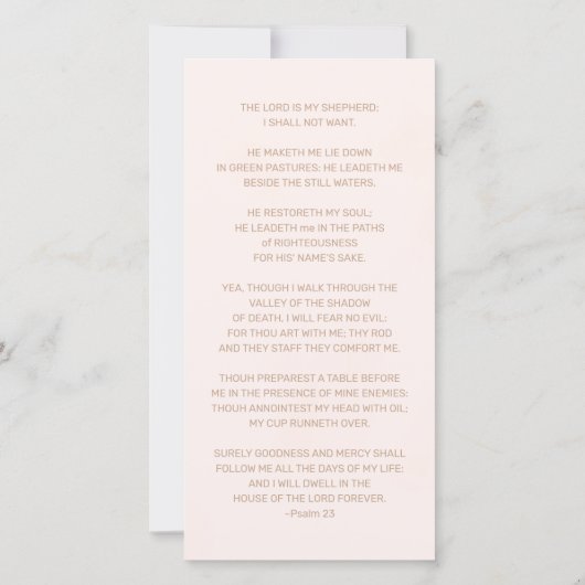 悔やみや弔慰フォトピンク水彩葬儀祈りの言葉カード (裏面)