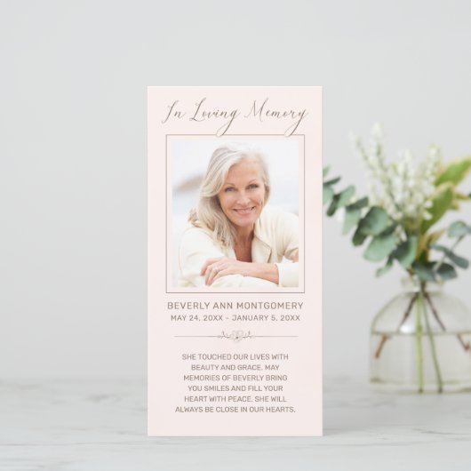 悔やみや弔慰フォト赤面ピンク水彩記念カード (スタンド正面)