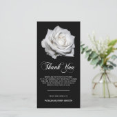 悔やみや弔慰フラワーホワイトローズサンキューブラック |写真 サンキューカード (スタンド正面)