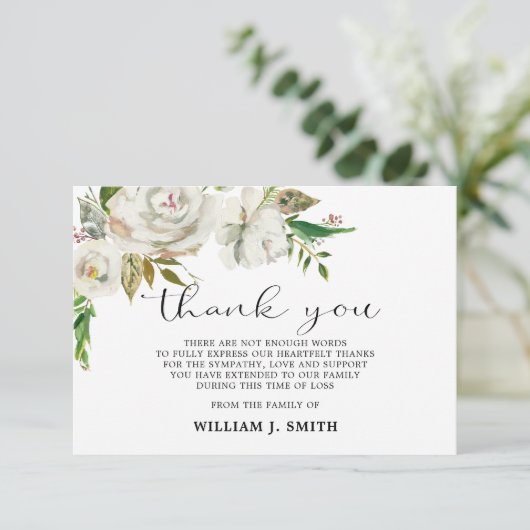 悔やみや弔慰フラワーホワイトローズサンキュー |写真 サンキューカード (スタンド正面)