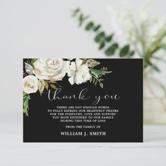 悔やみや弔慰フラワーホワイトローズサンキュー |写真 サンキューカード (スタンド正面)