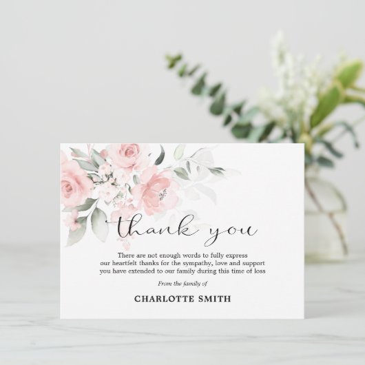 悔やみや弔慰フラワー赤面ピンクローズサンキュー |写真 サンキューカード (スタンド正面)