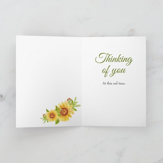 悔やみや弔慰フローライエローサンフラワー カード (内部)