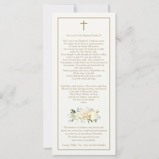 悔やみや弔慰フローラセントパトリック葬儀サンキューカード (裏面)