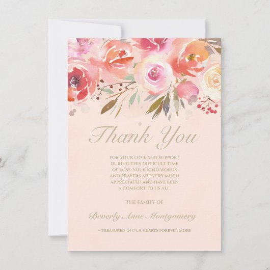 悔やみや弔慰フローラ赤面水の色のバラありがとう サンキューカード (正面)