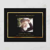 悔やみや弔慰ブラック金ゴールドフォトシンプルサンキューカード (正面)