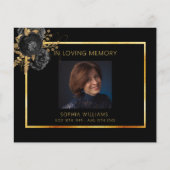 悔やみや弔慰ブラック金ゴールドフォトフローラサンキューカード (正面)