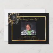 悔やみや弔慰ブラック金ゴールドフローラ写真サンキューカード (正面)