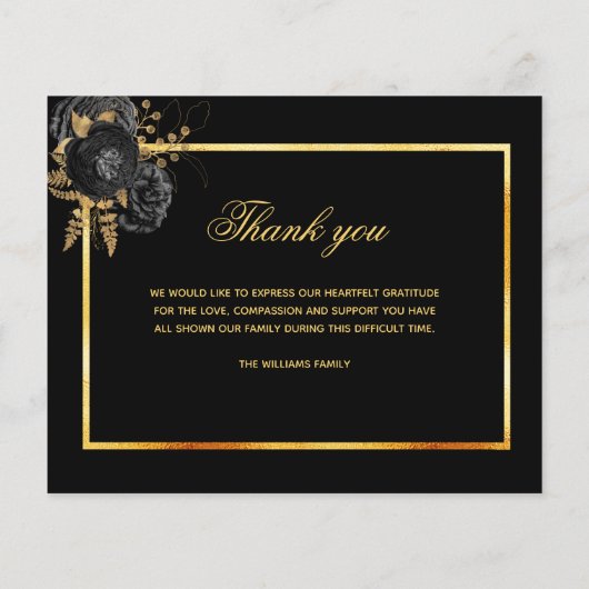 悔やみや弔慰ブラック金ゴールドフローラ感謝してい予算あなた写真 (裏面)