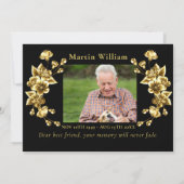 悔やみや弔慰ブラック金ゴールドフローラ感謝してい予算あなた写真 サンキューカード (裏面)