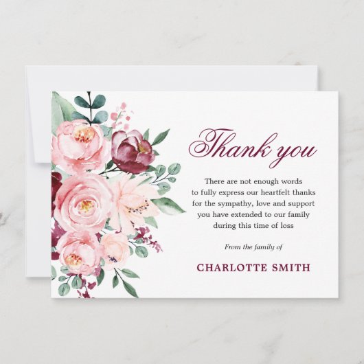 悔やみや弔慰ブルゴーニュ&ピンクローゼスサンキュー |写真 サンキューカード (正面)