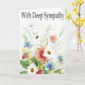 悔やみや弔慰ブルーとホワイトデイジー カード (黄色い花)