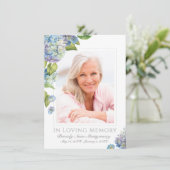 悔やみや弔慰ブルーアジサイフローラ写真葬儀 サンキューカード (スタンド正面)