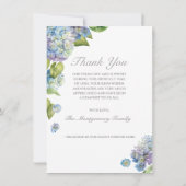 悔やみや弔慰ブルーアジサイフローラ写真葬儀 サンキューカード (裏面)