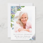 悔やみや弔慰ブルーアジサイフローラ写真葬儀 サンキューカード (正面)