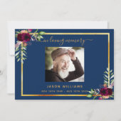 悔やみや弔慰ブルーフローラバー感謝していグンディYou photo サンキューカード (裏面)