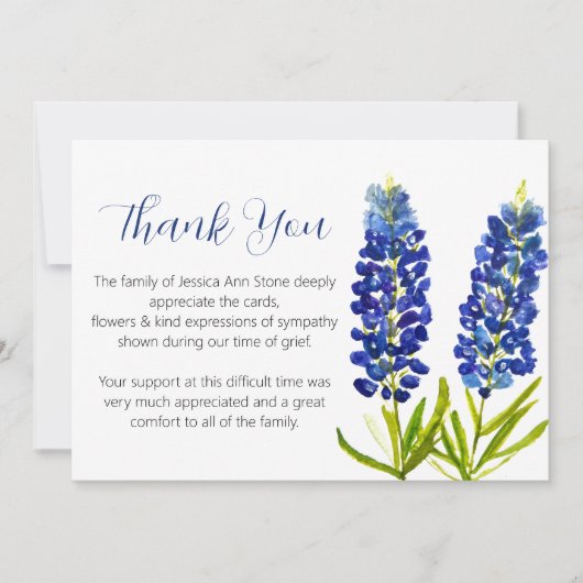 悔やみや弔慰ブルーボンネット葬儀デスサンキュー 招待状 (正面)