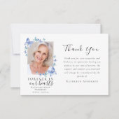 悔やみや弔慰ブルー蝶の写真葬儀 サンキューカード (正面)