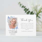 悔やみや弔慰ブルー蝶の写真葬儀 サンキューカード (スタンド正面)