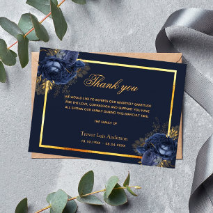 悔やみや弔慰ブルー金ゴールドシンプルフローラ