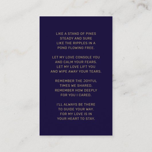 悔やみや弔慰ブルー金ゴールド写真葬儀記念カード 名刺 (裏面)