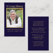 悔やみや弔慰ブルー金ゴールド写真葬儀記念カード 名刺 (正面/裏面)