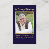 悔やみや弔慰ブルー金ゴールド写真葬儀記念カード 名刺 (正面)