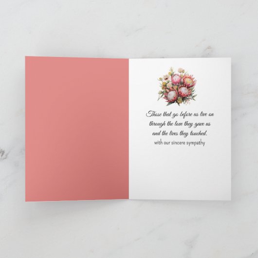 悔やみや弔慰プロテアブーケオンレース カード (内部)