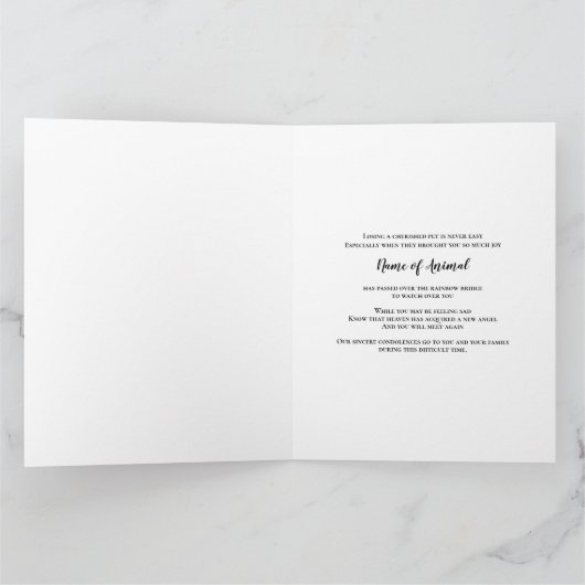 悔やみや弔慰ペットの死に青い白い写真  |個人用設定 カード (内部)