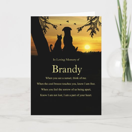 悔やみや弔慰ペット犬と猫名前をカスタムする カード (正面)
