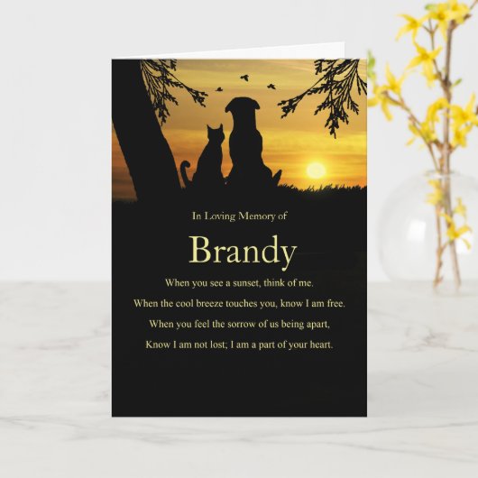 悔やみや弔慰ペット犬と猫名前をカスタムする カード (黄色い花)