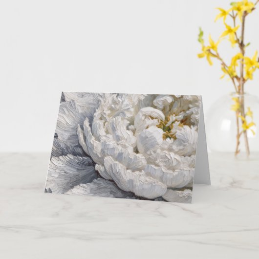 悔やみや弔慰ホワイトピーニーインパスト絵を描ト カード (黄色い花)