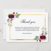 悔やみや弔慰ホワイトフローラブルゴーニュ感謝していユー写真 サンキューカード (正面)