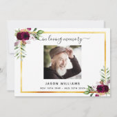 悔やみや弔慰ホワイトフローラブルゴーニュ感謝していユー写真 サンキューカード (裏面)