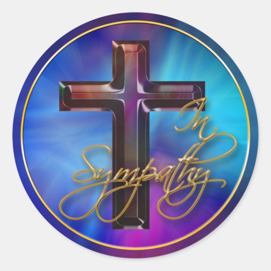 悔やみや弔慰マザーオブパールクロスシールステッカー ラウンドシール (正面)