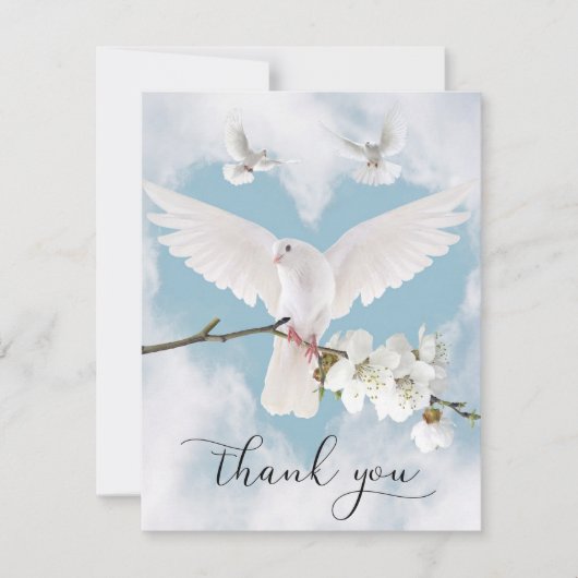 悔やみや弔慰メモリの白い鳩天国のメモリ写真 サンキューカード (正面)