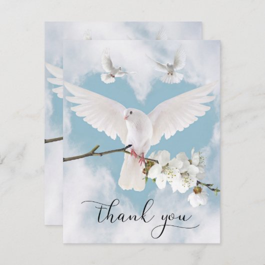 悔やみや弔慰メモリの白い鳩天国のメモリ写真 サンキューカード (正面/裏面)