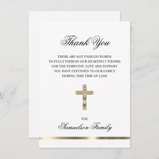 悔やみや弔慰メモリアルクロス金ゴールド写真ありがとう サンキューカード (正面/裏面)