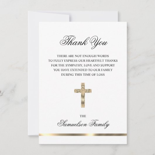 悔やみや弔慰メモリアルクロス金ゴールド写真ありがとう サンキューカード (正面)