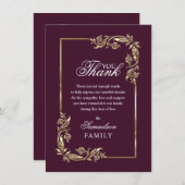 悔やみや弔慰メモリアルナス金ゴールド写真ありがとう サンキューカード (正面/裏面)