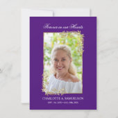 悔やみや弔慰メモリアルパープル金ゴールド写真ありがとう サンキューカード (裏面)