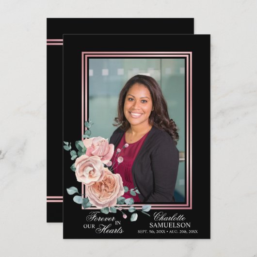 悔やみや弔慰メモリアルピンクフローラ写真ありがとう サンキューカード (正面/裏面)