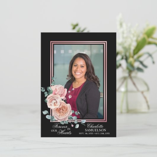 悔やみや弔慰メモリアルピンクフローラ写真ありがとう サンキューカード (スタンド正面)