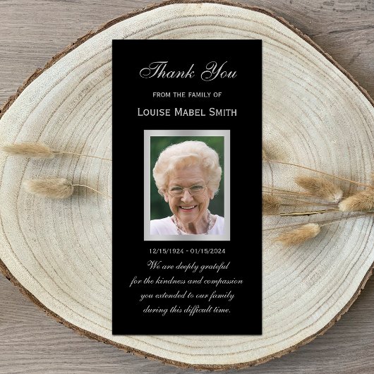 悔やみや弔慰メモリアルフォトカードブラック&シルバー 案内状