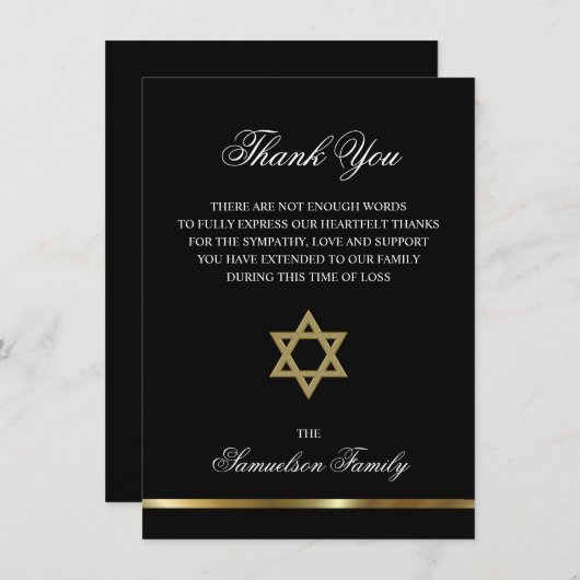 悔やみや弔慰メモリアルユダヤ人スター金ゴールドPHOTOありがとう サンキューカード (正面/裏面)