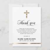 悔やみや弔慰メモリアル宗教十字架ベージュ色金ゴールド感謝してい サンキューカード (正面)