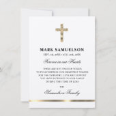 悔やみや弔慰メモリアル宗教十字架ベージュ色金ゴールド サンキューカード (正面)