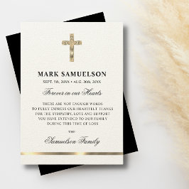 悔やみや弔慰メモリアル宗教十字架ベージュ色金ゴールド サンキューカード