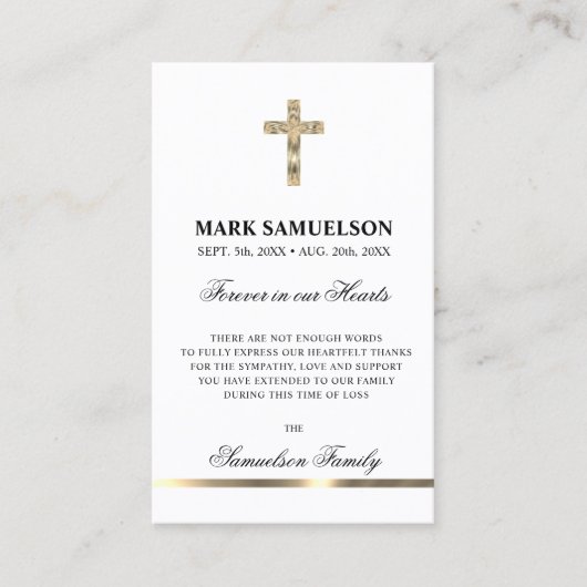 悔やみや弔慰メモリアル宗教十字架金ゴールド |祈りの言葉 名刺 (正面)